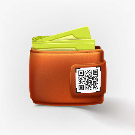 full digital leather wallet with qr codeのイラスト素材