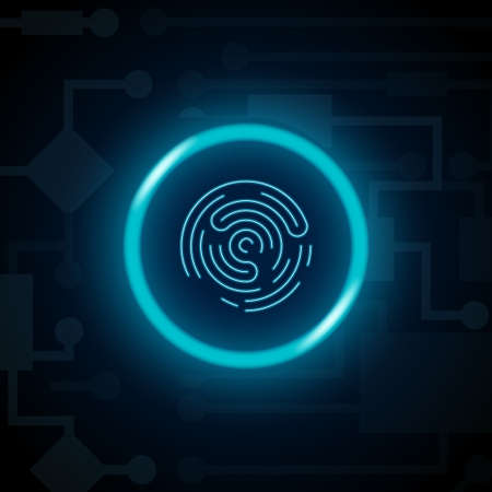 biometric fingerprint lock blue color on darkのイラスト素材