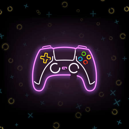 colorful silhouette gamepad glow lights on darkのイラスト素材
