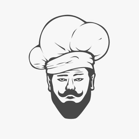 male chef wearing hat on whiteのイラスト素材