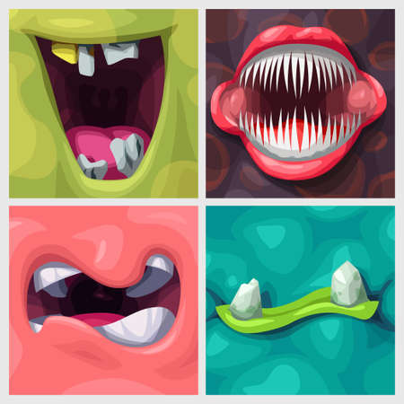 cartoon various colorful monster mouths in setのイラスト素材