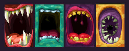 colorful cartoon style monster mouths in setのイラスト素材