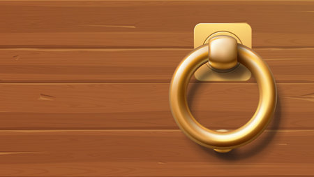 gold color door knob on wooden textureのイラスト素材