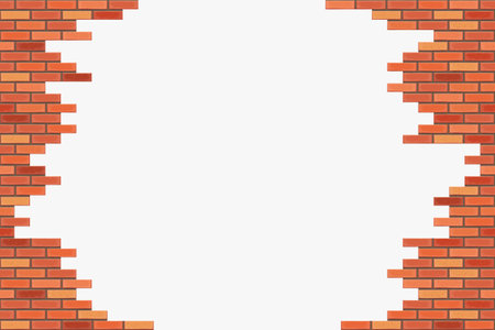 red color realistic brick wall with holeのイラスト素材