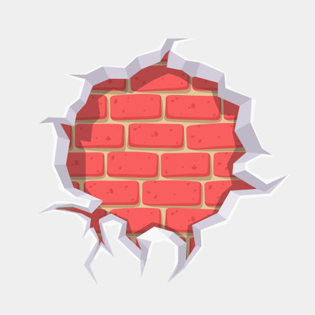 white wall with cracked hole brick backのイラスト素材