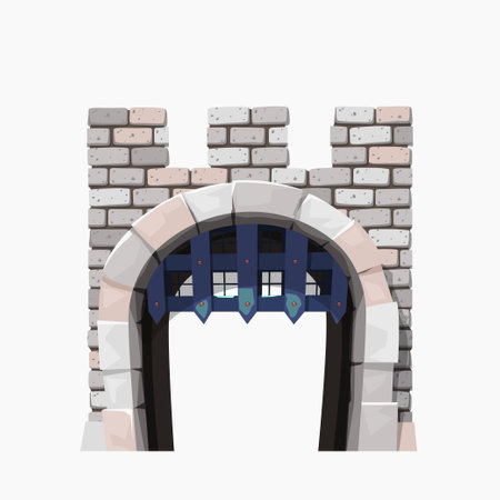 a medieval castle gates isolated front viewのイラスト素材