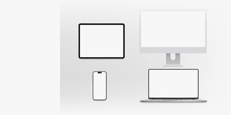 set of modern realistic gadgets front viewのイラスト素材