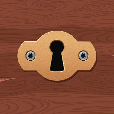 retro door lock golden color wood backのイラスト素材