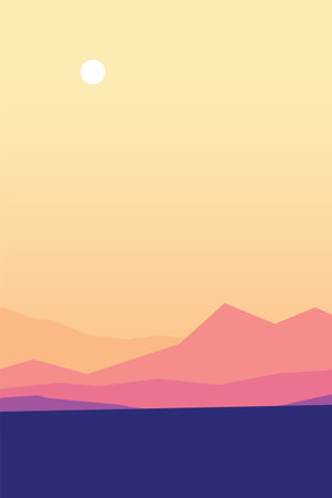 a calm colorful mountains landscape layer designのイラスト素材