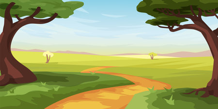 beautiful view on savannah landscape sunny dayのイラスト素材