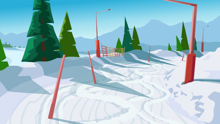 a snowy slope on ski resort landscapeのイラスト素材