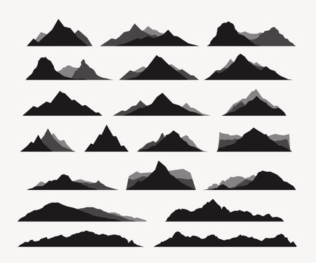 grey color silhouettes of mountains in setのイラスト素材