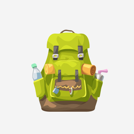 green tourist bakpack simple design on whiteのイラスト素材