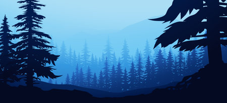 blue dark silhouette forest layer parallax readyのイラスト素材