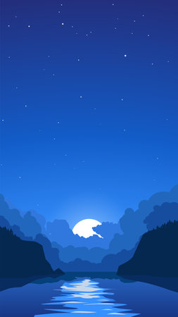 a night view on moon in cloudsのイラスト素材
