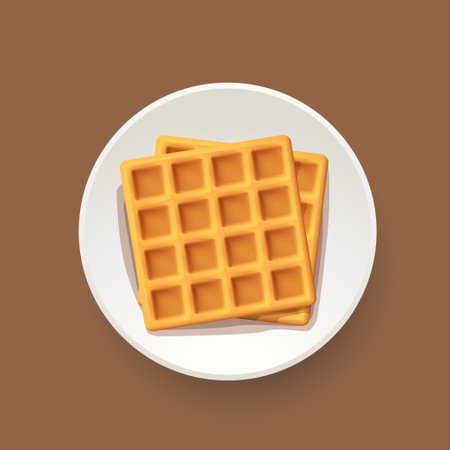 two belgian waffles on plate top viewのイラスト素材