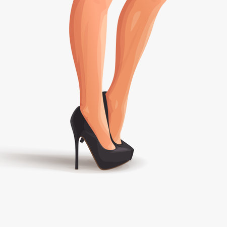 woman legs wearing black shoes on whiteのイラスト素材