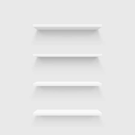 white shelves in set on white wallのイラスト素材