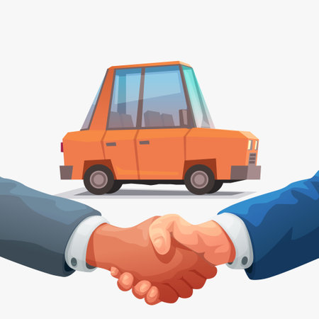 a happy handshake buy car on whiteのイラスト素材