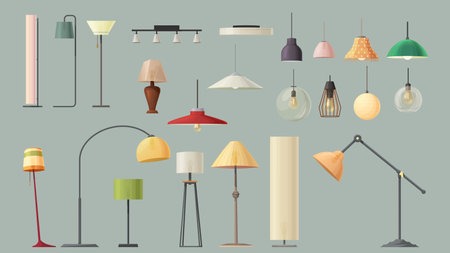 big set of electric lamps on blueのイラスト素材
