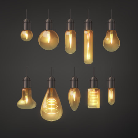 modern design filament yellow lamps in setのイラスト素材