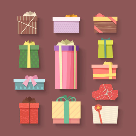 xmas gifts set with shadows brown backのイラスト素材