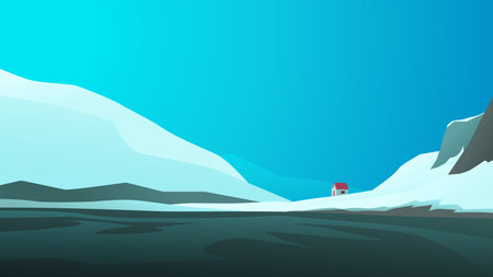 a single small house in arctic landscapeのイラスト素材