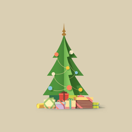 a christmas tree with gifts and bright decorationsのイラスト素材