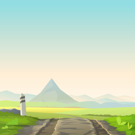 a countryside road front view on mountainsのイラスト素材