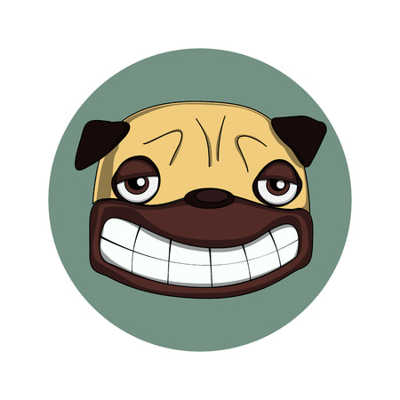 Cartoon smiling pug illustration. Can be used for fashion print design, textile design, fashion graphic, t-shirt, kids wear.のイラスト素材