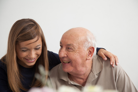 Portrait of grandfather and granddaughterの写真素材