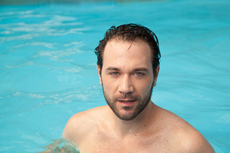 Man inside the poolの写真素材