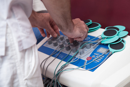 Man preparing the electrodesの写真素材