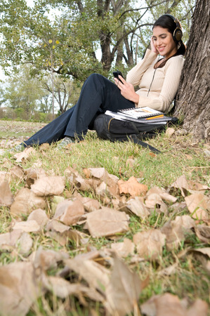 Woman taking a rest outsideの写真素材