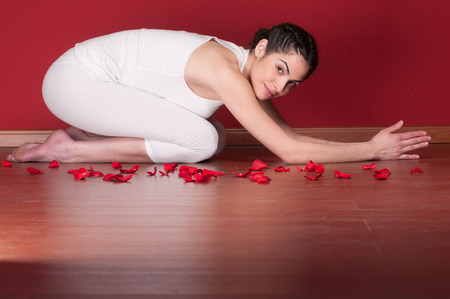 pretty woman doing yogaの写真素材