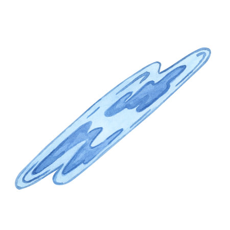 Blue stain, leak or liquid splash in watercolor. Illustration design element for household cleaning projects. Clipart for housekeeping, janitorial services, sticker, flyer, spring cleaning and posterの写真素材