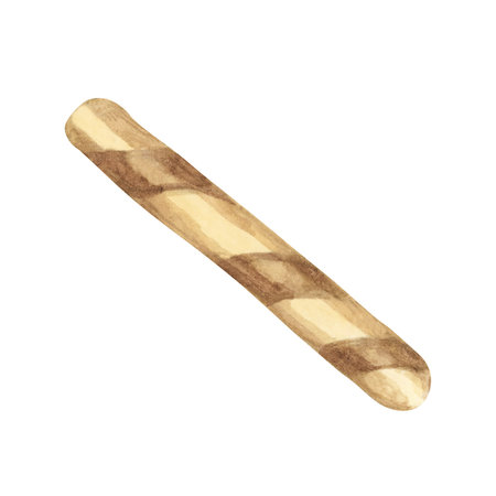 Crunchy wafer stick with crispy texture for desserts and beverages. Watercolor illustration of the light, rolled pastry. Clipart for ice cream cafe, stand, menu, culinary design, summer fairの写真素材