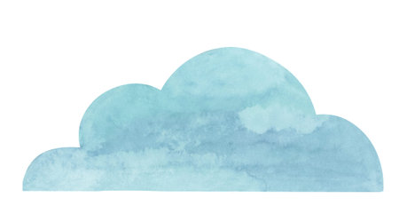 Grey-blue cloud watercolor clipart, Hand drawn atmospheric illustration, cartoon style pastel colored shape. This cloud fits perfectly in various design projects related to sky, weather, nurseryの写真素材
