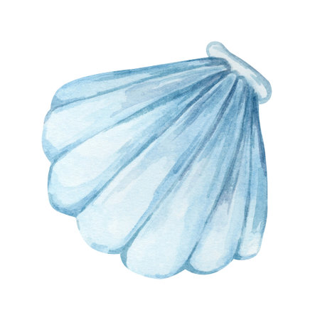 Blue seashell watercolor clipart, hand drawn ocean element. Suitable for beach-themed invitations,...