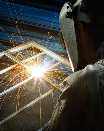 welding in progress, focus on the sparksの写真素材