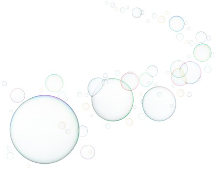 lots of soap bubbles isolated on white backgroundの写真素材