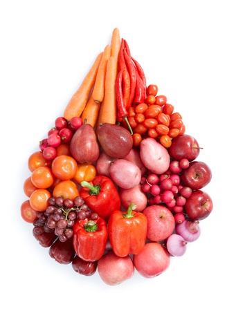 red vegetables and fruits in water drop shapeの写真素材