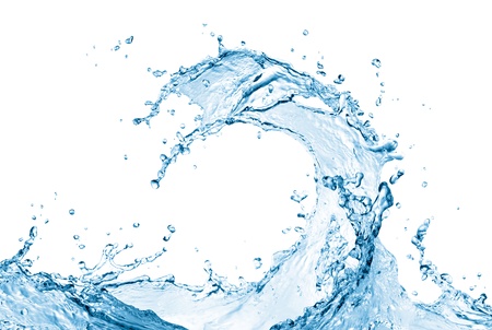 blue wave splashing on white backgroundの写真素材
