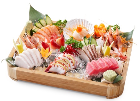 delicious mixed sashimi isolated on white backgroundの写真素材