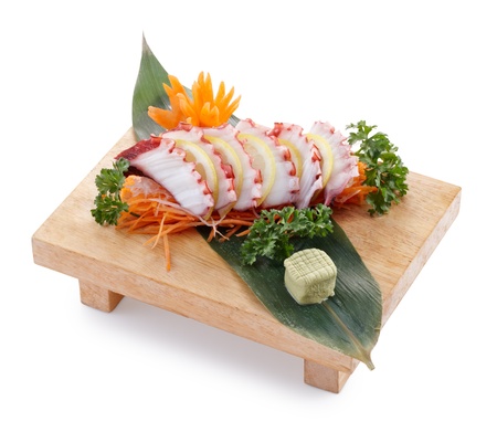 delicious tako sashimi isolated on white backgroundの写真素材