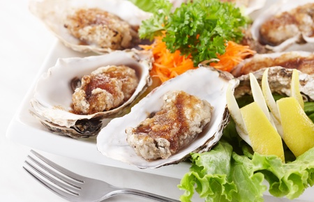 delicious teppanyaki oysters, shallow depth of fieldの写真素材