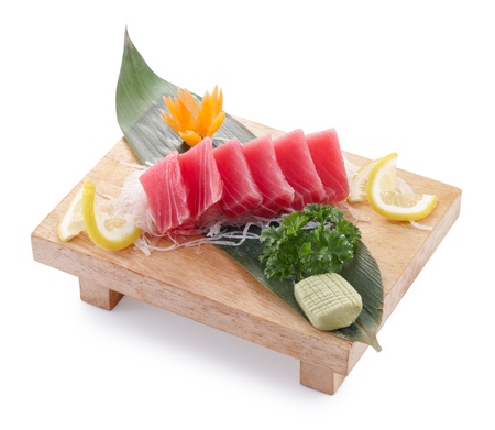 delicious maguro sashimi isolated on white backgroundの写真素材