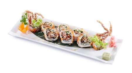 delicious spider roll maki isolated on white backgroundの写真素材
