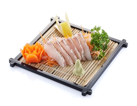 delicious tai sashimi isolated on white backgroundの写真素材