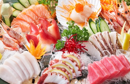 delicious japanese food mixed sashimi as backgroundの写真素材